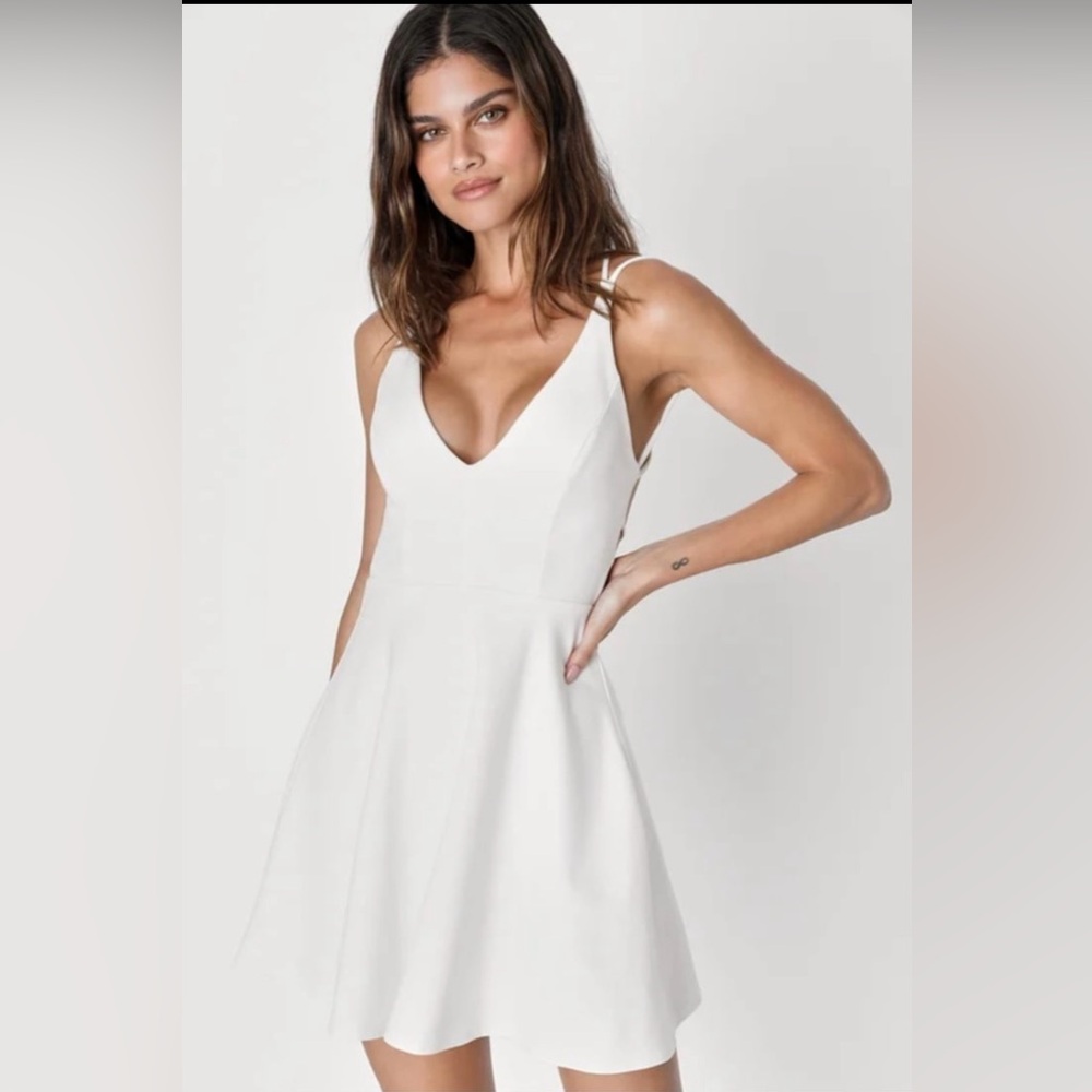 NWT Lulus Believe In Love White Strappy Backless Skater Dress Size Medium